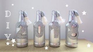 DIY Decoração de Ano Novo 2  garrafas decoradas 2018 [upl. by Yancy]