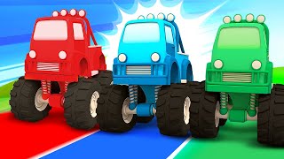 Monster Trucks with BIG WHEELS A new race for cars and trucks Helper Cars cartoons for kids [upl. by Anilra529]