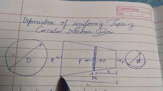 DERIVATION FOR UNIFORMLY TAPERING CIRCULAR AND RECTANGULAR SECTION BAR simple stress amp strain HINDI [upl. by Dougal]