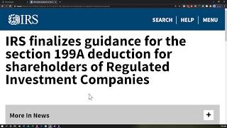 IRS finalizes guidance for the section 199A deduction for shareholders of Regulated Investment Co [upl. by Chesna930]