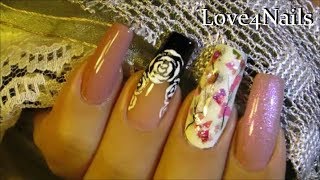 Pink amp Black Roses Nail Art Tutorial [upl. by Ruben]