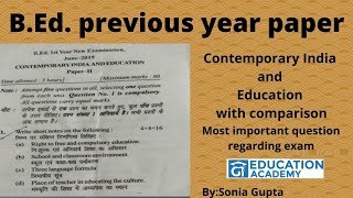 BEd previous year paper 2019 amp 2020 Contemporary India and education  MDU Rohtak CRSU [upl. by Fayth478]