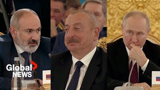 Armenia Azerbaijan leaders argue in front of Putin at Moscow meeting [upl. by Ninetta]