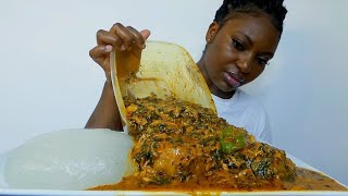 Asmr mukbang spinach groundnut soup with starch fufu [upl. by Heinrike845]