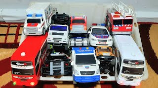 4 A BOX FULL CARS  POLICE  AMBULANCE  FIRE TRUCK  RESCUE CARS  MINICARS  TELOLET BUS [upl. by Neelsaj]