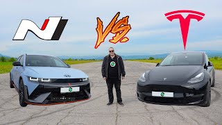 IONIQ 5N vs Tesla Model Y Performance Drag race [upl. by Essenaj]