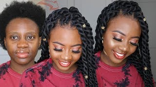 EASIEST PROTECTIVE STYLE  JUMBO SENEGALESE ROPE TWIST On 4C Natural Hair  RUBBER BAND METHOD [upl. by Leacock]