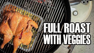 Full roast chicken in Weber kettle with roasted vegetables [upl. by Nadia]