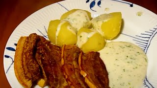 Danish National Dish Fried PorkBacon w Parsley Sauce  Recipe  3 [upl. by Lorin137]