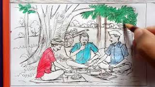 Coloring Memory drawing  Farmers having lunch under a Tree [upl. by Aneertak878]