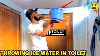 Throwing Ice Water In Public Toilet Prank   MOUZ PRANK [upl. by Anahsor827]