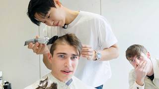 British Students shave their heads for Korean Military Service [upl. by Lezlie]