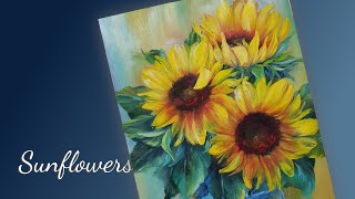 해바라기 그리기  how to paint sunflowers  Oil Painting Flowers  Easy painting sunflower [upl. by Dania]