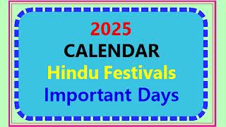 2025 Calendar Calendar 2025 Calendar Festivals 2025 Hindu Calendar Holidays 2025 Calendar Full [upl. by Suilenrac]