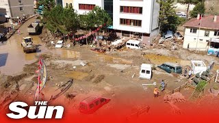 Turkey floods  Terrifying footage shows houses swept away [upl. by Clareta]