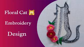 Floral Cat embroidery tutorial  Embroidery for beginners  Running Stitch [upl. by Rice501]