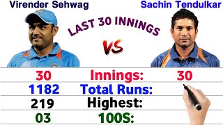 Virender Sehwag vs Sachin Tendulkar Batting Comparison 2024  Last 30 Innings [upl. by Ive]