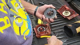 DIY recoil a starter recoil spring and fix recoil assembly chainsaw blower recoilstarter [upl. by Panaggio]