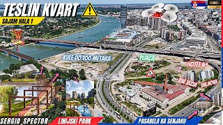 TESLIN KVART u Beogradu na vodi detaljno DRONOM i Projekti novih zgrada uz komentare beograd [upl. by Darrelle904]