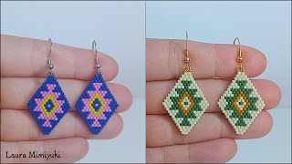 Pendientes rombos miyuki  Brick stitch [upl. by Jillie]