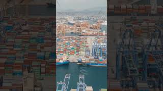 Vertical video Athens Greece Perama cargo port Unloading and loading containers Container sh [upl. by Nnylsia25]