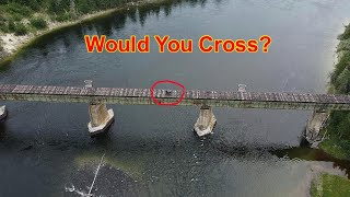 Abandoned Rail Bridge Trestle Explore KLR650 motor bike Sketchy Northwestern Ontario [upl. by Ahsirek482]