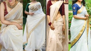 White Saree With Contrast Blouse DesignLatest White Saree Blouse Colour Combination vkfashion5255 [upl. by Edison380]