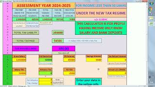 Excel based Income Tax Calculator for AY 202425 under new tax regime [upl. by Nilorac801]