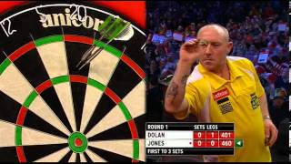 Dolan v Jones  13  Round One  World Darts Championship 2013 [upl. by Aerdnuahs]