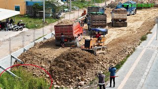 Excellent Activities Bulldozer Pushing Soil Techniques Operator Skills Filling Land Near Hight Way [upl. by Nodearb]