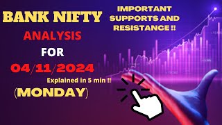 Bank Nifty Analysis For 4112024 Monday Major Levels  banknifty indianstockmarket [upl. by Ledif440]