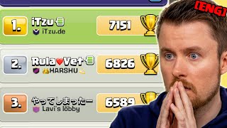 7150 TROPHIES on the LAST DAY of LEGEND SEASON as RANK 1 GLOBAL Clash of Clans [upl. by Anneirda612]