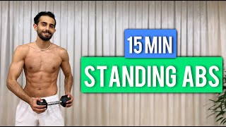 15 MIN STANDING ABS WORKOUT to burn fat with dumbbells  standing abs exercise [upl. by Einad76]