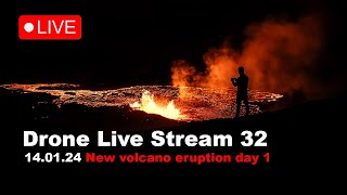 LIVE 140124 Day 1 at the new volcano eruption in Iceland Drone live stream [upl. by Eigriv]