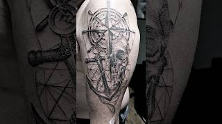 Custom Skull compass anchor tattoo blackandgreytattoo dotwork art dark anchor skull artist [upl. by Avraham694]