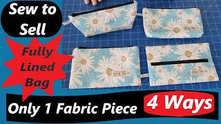 DIY Sew to Sell Only One Fabric Piece Fully Lined 4 Styles in One Great 2 bags one Fat Quarter only [upl. by Luo29]