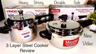 Vinod Platinum Triply Steel Cooker VS Maxima Triply Steel Cooker  Take abroad l Pressure cooker [upl. by Schafer]