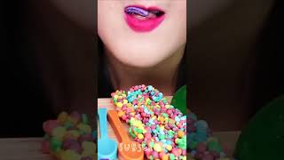 ASMR EATING FOOD  ASMR RAINBOW CREPE CAKE  EDIBLE SPOON  MACARON  NERDS ROPE JELLY shorts [upl. by Aelanej]