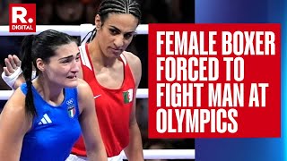 Paris Olympics 2024 Biological Male Fights Female Boxer at the Olympics Quits Fight in 46 Seconds [upl. by Corson]