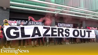 Manchester United fans antiGlazer protest forces closure of Old Trafford shop [upl. by Simsar]