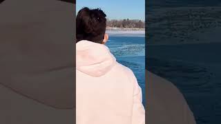 Man Jumps Into Icy Lake to Save Drowning Dog🐶shortsvideo [upl. by Richella]