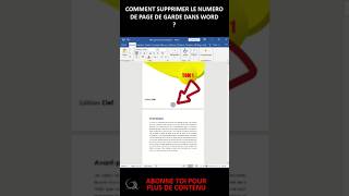 Comment Supprimer le Numéro de Page sur la Page de Garde dans Word Word astucesword shorts [upl. by Hsitirb]