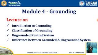 Lecture Lecture Video18EE42Module4GroundingGrounded amp Ungrounded Neutral SystemGunasekariR [upl. by Pennington]