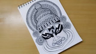 How to draw mandala art of kathakali  zentangle doodle art  Kerala  onam festival easy drawing [upl. by Mik]