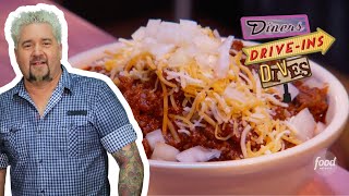 Guy Fieri Eats State Champ CHILI at The Diner in OK  Diners DriveIns and Dives  Food Network [upl. by Ladd]