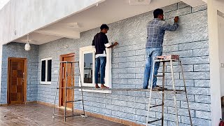 how to make long bricks Wall Texture design  wall Painting Texture Design making [upl. by Ailliw]