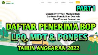 DAFTAR PENERIMA BOP TAHUN ANGGARAN 2022 UNTUK TPQ MDT amp PONDOK PESANTREN [upl. by Rosalynd]