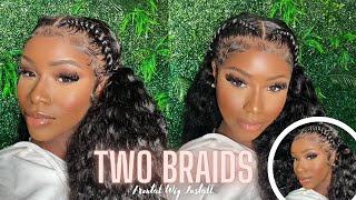 TWO BRAIDS DEEP WAVE WIG INSTALL  13X4 DEEP WAVE FRONTAL WIG INSTALL  ALIPEARL HAIR [upl. by Aloysia326]