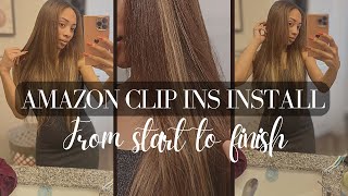 24 INCH BLONDE BALAYAGE CLIP INS INSTALL amazon  from start to finish [upl. by Hayidan949]