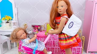 Petitcollin Baby Dolls Dress up Morning Routine for School  PLAY DOLLS [upl. by Htiekram520]